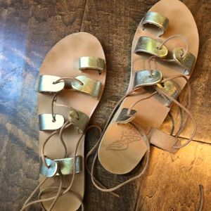Gold leather lace up Ancient Greek Sandals